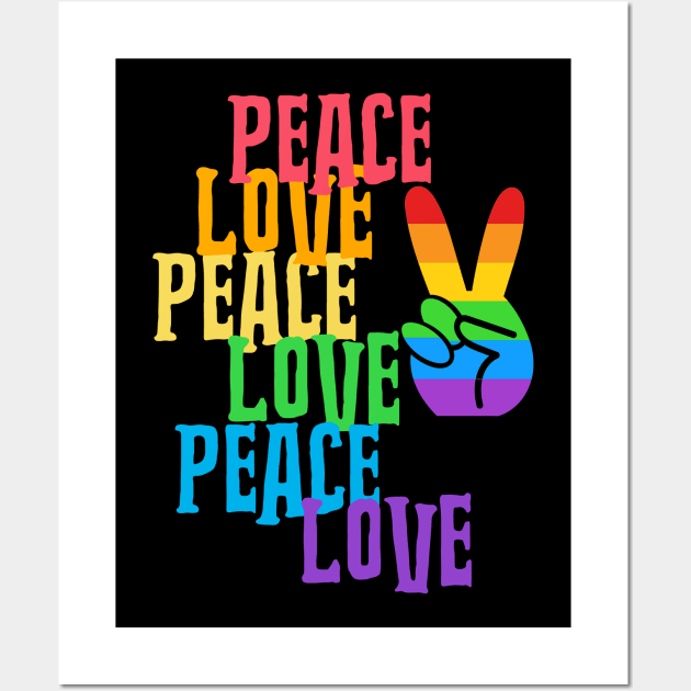 PEACE Sign Hand Rainbow Retro Love Wall Art by SartorisArt1